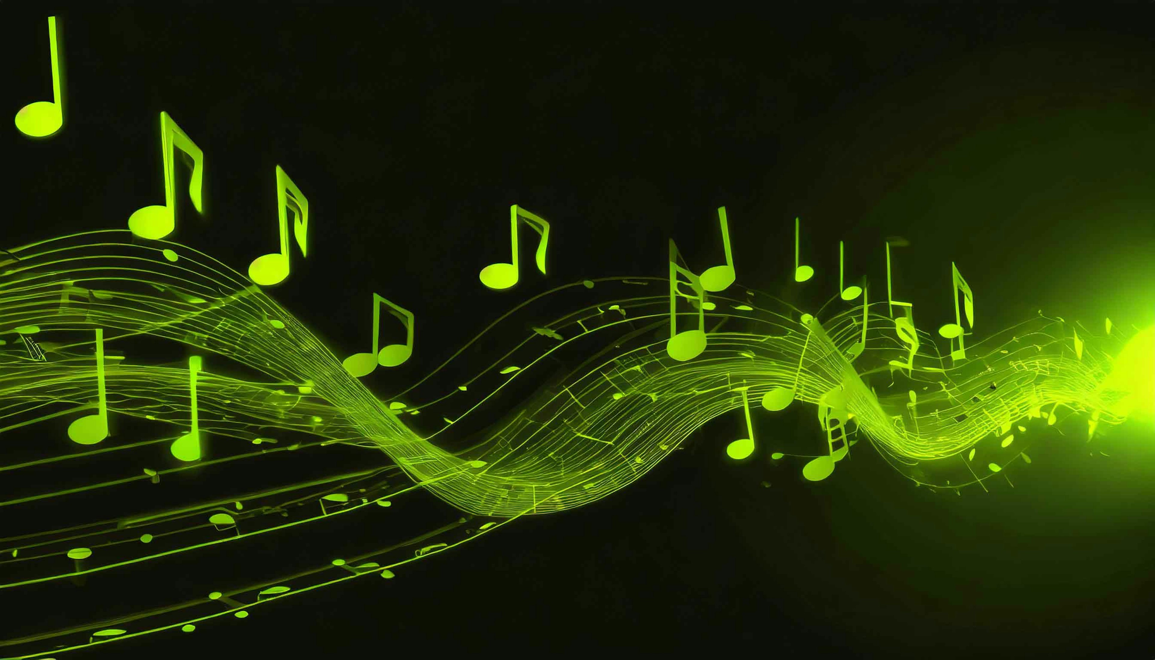 Music notes floating on a dark background.
